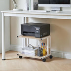 IBUYKE Under Desk Printer Stand, 2-Tier, Mobile Home Desktop Organizer Shelf with 4 Wheels, for Printer, Fax, Home Office Use, Light Wood UTLJ007R