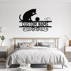 Dyoart Personalized Cat Metal Signs - Custom Funny Cat Metal Sign, Black Cat Metal Wall Art, Metal Cat Wall Decor, Last Name Sign, Cat Gifts for Cat Lovers, Home Decor for Living Room Bedroom