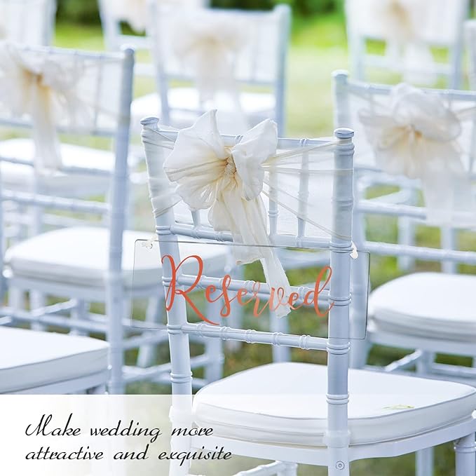 Blulu 6 Pcs Reserved Signs for Wedding Chairs Acrylic Tag Hanging with Ribbon for Wedding Reserved Signs for Important Events Church Pews Chair and Restaurant(Rose Pink)