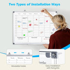 White Board Dry Erase Board for Wall, Magnetic Whiteboard Calendar 24" X 18", Weekly Calendar Whiteboard with Hourly Time Slots, Hanging Double-Sided White Board for Office,School,Home - 1 Pack