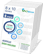 Wbtran Slanted Back Acrylic Sign Stands 8 x 10, Clear Tabletop Display, Plastic Paper Sign Holder for Office, Home, Restaurant (6 Pack)