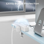 Flat Plug Desk Clamp Power Strip 10FT, 24W Total Charging Station, Desk Edge Mount Power Strip 9 AC Outlets 8 USB Ports Surge Protector, Fit 1.7" Tabletop Edge, Home Office Accessories, White