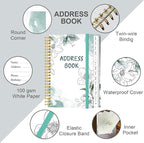 Address Book with Alphabetical Tabs - Small Address Book Spiral with Address Contacts, Special Date, Phone, Birthday & Internet Login Password for Home and Office, 4.3" x 6.2", Teal Flowers