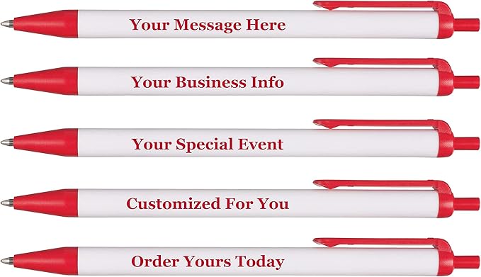 RevMark Personalized Ballpoint Pen, Custom Printed Name, Business or Event Information, Timeless Advertising, USA Made Pens, Promotional Marketing, Smooth Black Ink, Bulk Pack (Red,50 Ct.)