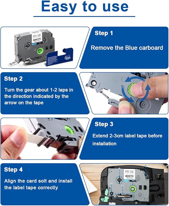 6-Pack Compatible TZe Label Tape 12mm 0.47 Laminated Multi-Color TZe-335 535 635 735 MQP35 MQG35 TZe-231 TZ Tape for PT-H110 D210 D220 D400, Black/Blue/Yellow/Green/Pink/Lime Green