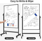 48x32inches Mobile Whiteboard - Adjustable Height, Standing Whiteboard on Wheels, Double-Sided Magnetic Dry Erase Board for Office, Home, Classroom