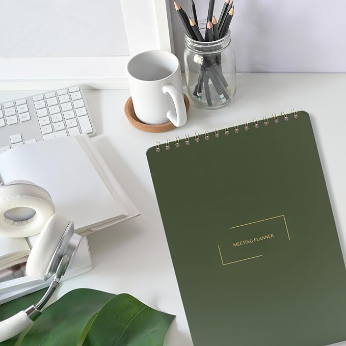 Merely Home | Meeting Notebook for Work | 8.25" x 11.75" | Project Planner | Simple Design | Multiple Layouts | Office and Business Planner (Black, Meeting Planner - Portrait)