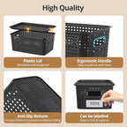ZFTMRR Plastic Storage Basket with Lid, Stackable Small Box Bins for Organizing and Containers for Shelves Drawers Desktop Closet Playroom Pantry Classroom Office Home, 8 Pack 10.2x7.2x4.1 Inch, Black