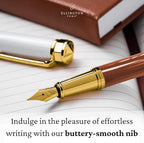 Ellington Pens Luxury Fountain Pen Set - Smooth Medium Nib - Includes 3 Ink Cartridges, Refillable Ink Converter, Gift Box - Fountain Pens For Writing, Calligraphy, Journaling, Sketching (Ivory Suede)