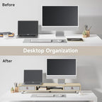 Fenge Monitor Stand, Dual Monitor Stand with 2 Drawers, Monitor Riser for 2 Monitors, Adjustable Height Computer Stand, Office Monitor Stands for Desk, Laptop, PC, TV, Printer