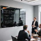 Black Glass Dry Erase Board - 72"X48" Magnetic Blackboard Large Frameless Whiteboard Clear Glass Wlack Boards with Super Strong Magnets, Wall Mounted for Office, School and Home