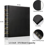 LETVPVOW 2 Pcs Vintage Hardback 3 Ring Binder 1.5 Inch, Professional Leather Binder 3 Ring, Three Ring Binders Fits 8.5 x 11, D Ring Binders for Home, School and Office- (1 Black and 1 Dark Green)