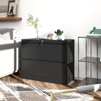 FLIXELIO File Cabinets 2 Drawer,Metal Office Storage Filing Cabinet with Lock,Black Lateral Filing Cabinet for Home Office,Horizontal 2-Drawer File Cabinets for Legal/Letter/A4,Assembly Require,Black