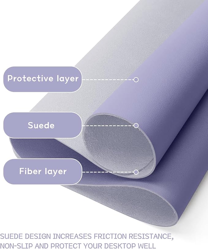 YSAGi Non-Slip Leather Desk Pad XL Size, Waterproof Laptop Computer Desk Keyboard Mat, Table Protector Blotter Mat, Large Mouse Pad for Office/Work/Home/Decor(Lavender, 47.2" x 23.6")-No Band