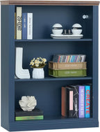 RWYHG 43" Blue Tall Bookshelf Set of 2,3-Tier Thick Wooden Book Shelf with Adjustable Shelves,Free Standing Farmhouse Bookcase with Open Display Storage,Floor Vintage Bookshelves for Living Room