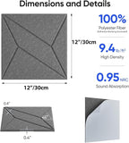 UNECHO 12 Pack 12" X 12" X 0.4" Acoustic Panels for Wall Sound Absorbing, P-Stripes Square Self-Adhesive Sound Panels, High Density Suitable for Multiple Scenarios(MoonLight Gray)