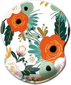 ITNRSIIET Ergonomic Mouse Pad with Gel Wrist Support Small Wrist Rest Smooth Surface Non-Slip PU Base Comfortable Office Supplies Pain Relief, 8.7 x 7.2 inches, Orange Flower