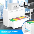 Greenvelly 2 Drawer File Cabinet, Metal Filing Cabinet with Lock, White Lateral File Cabinet for Home Office, Locking File Cabinet for Letter/Legal/F4/A4 Size Hanging Files, Easy Assembly