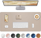 Leather Desk Protector, Large Mouse Pad, Non-Slip, Waterproof PU Leather Blotter Mat, Desk Cover for Office and Home (Beige, 36" x 17")
