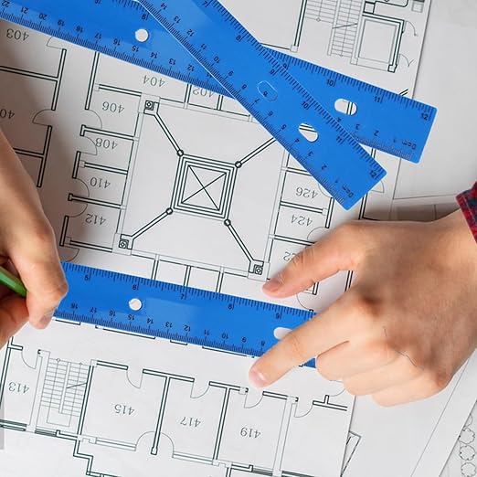 200 Pack 12-Inch Plastic Rulers Bulk, Blue Plastic Ruler, Ruler with Dual-Scale Measurement, Easy to Store, for Educational, Home, or Office and, Practical Use by KUKLIPJIM