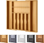 oridom Large Premium Bamboo Silverware Organizer - Expandable Drawer Organizer & Utensil Organizer - 17"x19.7" Cutlery Tray with Dividers for Kitchen Utensils and Flatware (7-9 Slots) (Natural)