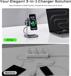 Gumosh Qi2.2 Charging Station for Apple, 25W 3 in 1 Magsafe Charger Stand with Active Cooling Fan, Magnetic Wireless Charger for iPhone 17/16/15/14/13/12, Apple Watch, AirPods (with 45W Adapter)