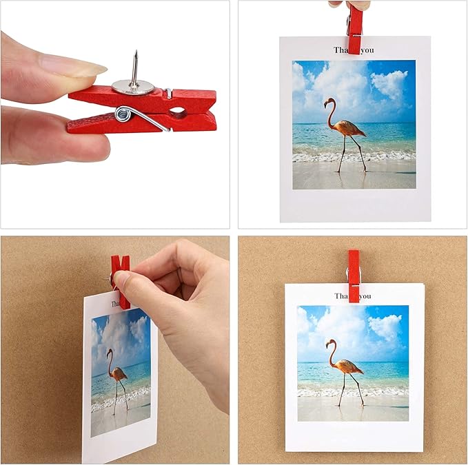 100Pcs Push Pin with Wooden Clips Tacks for Cork Board Artwork for Bulletin Board Crafts Arts Projects Photo Supplies(Colorful)