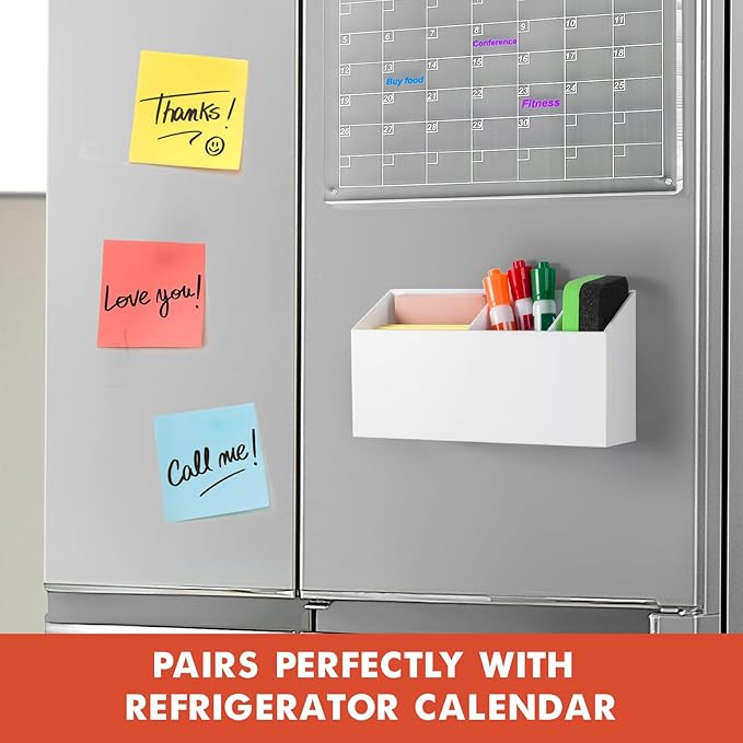 Banafich Magnetic Dry Erase Marker Holder, Acrylic Magnet Pen Holder for Whiteboard, Refrigerator, Magnetic Fridge Organizer for Office, Classroom, Whiteboard Maker Storage, Locker Organizer(White)