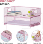 Marbrasse 2 Tier Paper Organizer Letter Tray, Mesh File Organizer with Handle, Paper Sorter Desk Organizer for Home Office Supplies - 2P Pink