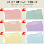 Color File Folders, 1/3-Cut Tabs, Letter Size, 6 Colors Organizer File Folders for School Home Office Business (120, Pastel Colors)