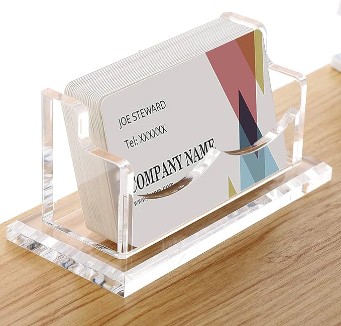 2 Packs Acrylic Business Card Holders for Desk, Horizontal Clear Business Name Card Display Stand, Desk Accessory Business Name Card Organizer (Horizontal, 1-Slot)