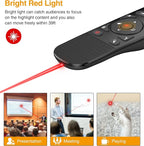Presentation Remote with Air Mouse Function, Wireless Presenter Clicker RF 2.4GHz USB Laser Pointer Presenter Control PowerPoint Presentation Clicker for Mac, Laptop, Computer