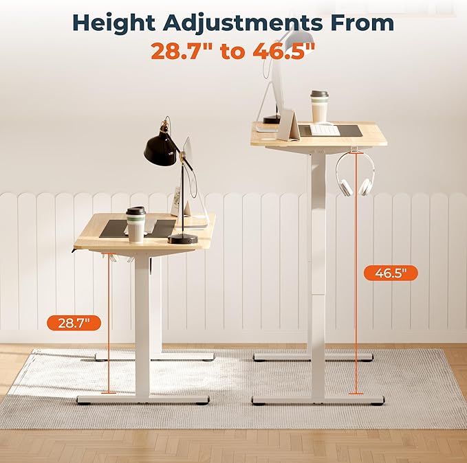 FitStand Adjustable Stand Up Desk with Memory Preset,Electric Standing Desk 47 x 24 Inch Home Office Desk Computer Workstation Sit Stand Desk, Splice Maple Top + White Frame