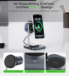 Gumosh Qi2.2 Charging Station for Apple, 25W 3 in 1 Magsafe Charger Stand with Active Cooling Fan, Magnetic Wireless Charger for iPhone 17/16/15/14/13/12, Apple Watch, AirPods (with 45W Adapter)