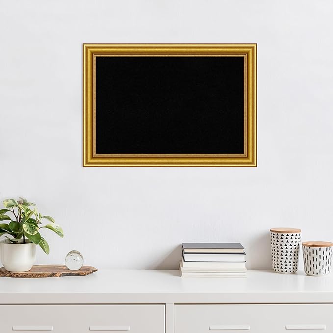 Amanti Art Black Cork Board for Wall, 20x28 Vision Board with Gold Wood Frame, Medium Corkboard Office Decor for Home Organization, Traditional Corkboard Pinboard to display items for home