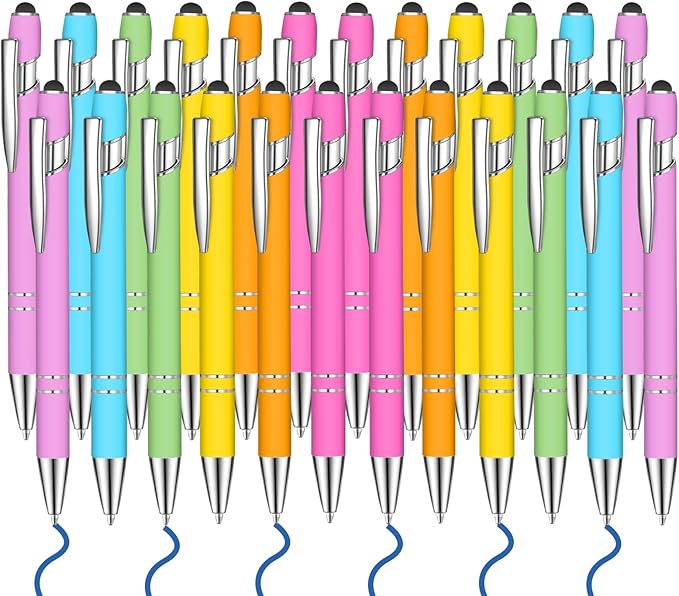 24 Pcs Blue Ink Ballpoint Pen with Stylus Tip 2 in 1 Ballpoint Pen 1.0 mm Blue Ink Metal Stylus Pen for Touch Screens Coworkers, Family, Colleagues, Office (pink colour)
