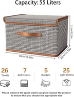 Tuza 4 Pack Storage Bins with Lids, Collapsible Closet Organizer Container, Fabric Organizer Box with Handles, Decorative Storage Boxes with Lids for Organizing Clothes, Sheet, Light Grey, Extra Large