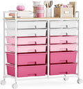 Rolling Storage Cart with 12 Drawers, Wooden Tabletop Utility Cart for Craft Storage, Art Supply Storage & Home Office Organization, Teacher Cart with Wheels for Classroom Organization, School
