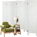 6 Panel Room Dividers and Folding Privacy Screens, Divider for Room Separation, Wood Louvered Divider Wall, Wooden Partition for Home Office Bedroom (White-Washed)
