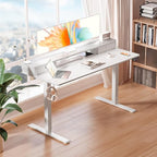 Kingant 55 x 24 Inch Electric Standing Desk with Dual Drawers, Height Adjustable Sit to Stand Computer Desk with Storage Shelf and C-Clamp Mount Compatibility for Home Office, White