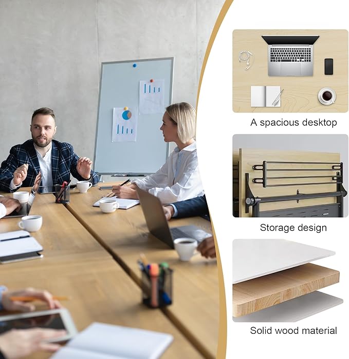 JEHUJD Conference Table,55.1''Folding Conference Room Table for 4-12 People,Mobile Flip Top MeetingTraining Table with Different Coulor and Styles for Offices, Classrooms,Meeting Room (4, 61''E)