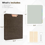 Ospelelf 1 Inch 3 Ring Binder Vintage Hardcover, Leather Clipboard Organizer for Letter Size, Professional Binder with Dividers and Tabs, Brown