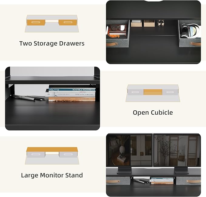 Claiks Electric Standing Desk with 2 Drawers, Adjustable Standing Desks with Storage, Height Adjustable Stand up Desk for Home Office with 2 Hooks,48 Inch Black