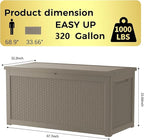 PATIOEASY Outdoor Storage Box 320GAL Waterproof Resin Deck Box,UV-Resistant Lockable Delivery Bin for Garden Tools,Large Patio Outside Cushions,Pool Accessories Supplies,Chest,Furniture,Package,Grey