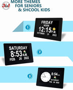 Véfaîî 2025 New, Digital Dementia Clock with Date and Time for Elderly, 10 Levels Auto Dimmer, 19 Alarms & Custom Reminders, Sun/Moon Icons, Auto DST, Large Display for Seniors- 7" with Remote