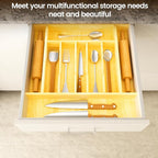 Evjocoh Silverware Drawer Organizer Wood with Adjustable Partition for Kitchen Utensil Cutlery Flatware Cabinet Storage Compartment Tray Insert with Dividers (19.2" W x 19.5" D x 2.5" H)