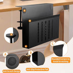 Henitol Desk Side Storage with Pen Holder, No Drill Hanging Desk Organizer Under Desk Storage Mount, Clamp-On Laptop Holder Table Side Tray Desktop Organization for Office and Home (Black)