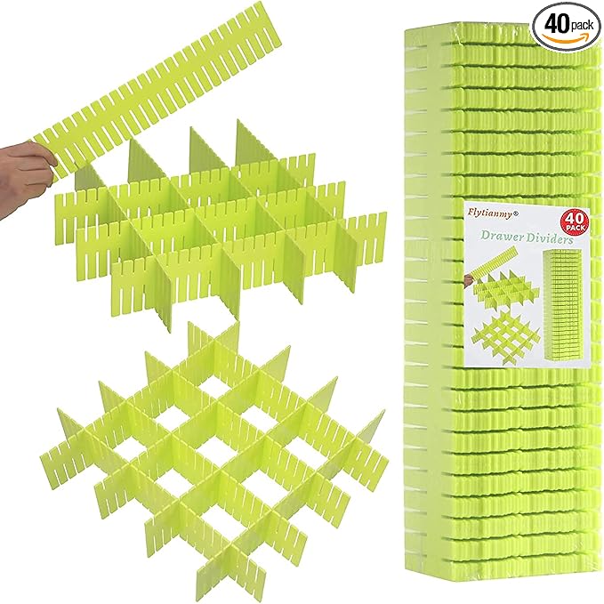 40Pcs Drawer Dividers, Adjustable Drawer Organizer for Socks, Underwear, Makeup, Can Help Tidy Kitchen, Bedroom, Dresser Green