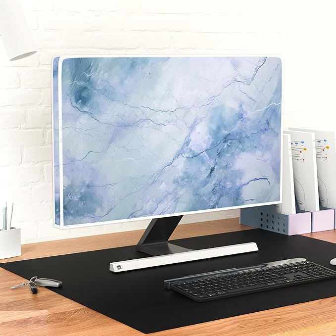 Baocicco Fashion Haze Blue Marble Screen TV Cover Cover 37, 38, 39 Inch Waterproof Full Body Covers for TV Display Screen Weatherproof Television Sleeve Compatible with Television LED LCD OLED TVs