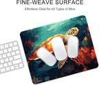 Auhoahsil Mouse Pad, 12 x 10 in Animals Theme Computer Mouse Pad for Desk, Premium-Textured Non-Slip Rubber Stitched Edges Waterproof Square Mouse Mat for Gaming Work Wireless Mice, Coral & Turtle